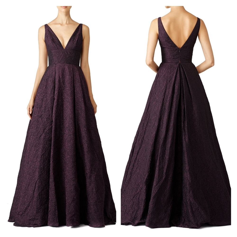 ML Monique Lhuillier Purple Jacquard Gown